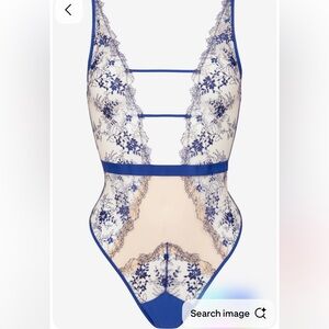 Atelier Amour Après-Midi Blue Lace Bodysuit XS Sheer Embroidered Lingerie